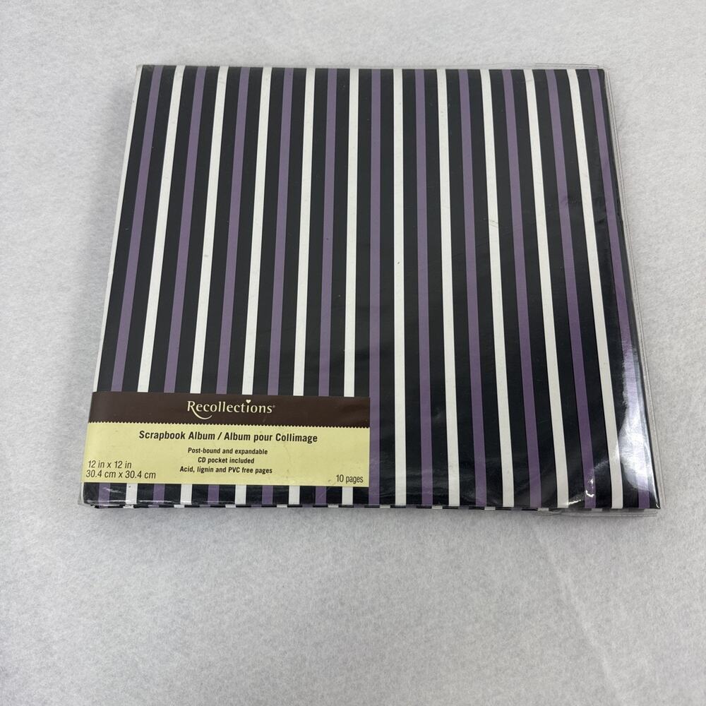 Recollections SCRAPBOOK ALBUM 12" x 12" PURPLE Black White Stripe Acid Free Page